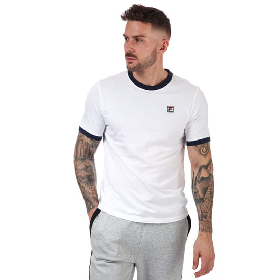 Men's Fila Marconi Essential Ringer T-Shirt in White Navy - Image 4