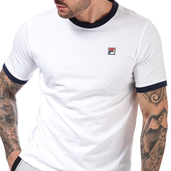 Men's Fila Marconi Essential Ringer T-Shirt in White Navy - Image 5