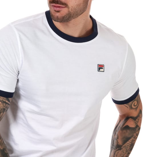 Men's Fila Marconi Essential Ringer T-Shirt in White Navy - Image 6