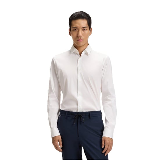 Boss Camisa Oxford de hombre con cuello italiano, manga larga y corte regular en blanco - Image 1