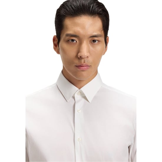 Boss Camisa Oxford de hombre con cuello italiano, manga larga y corte regular en blanco - Image 3