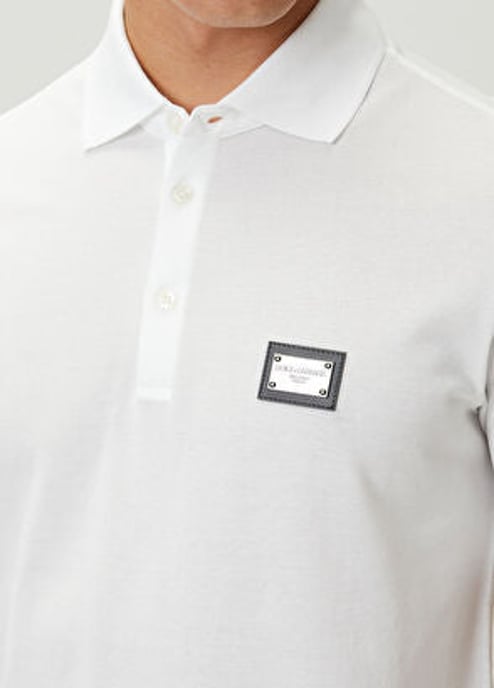 Dolche&Gabanna Polo de jersey de algodón con etiqueta metálica de la marca Blanco - Image 2