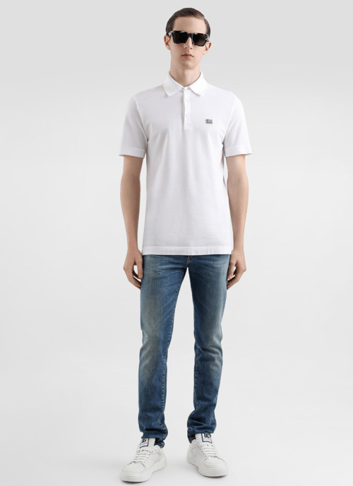 Dolche&Gabanna Polo de jersey de algodón con etiqueta metálica de la marca Blanco - Image 3