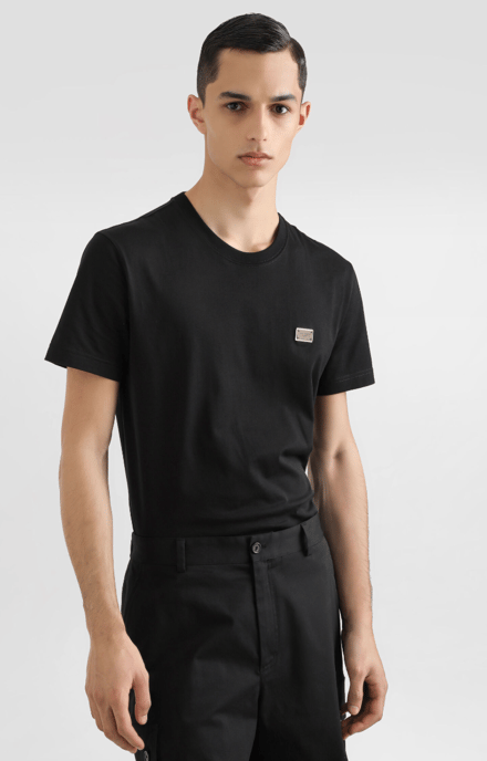 Dolche&Gabanna Camiseta de punto de algodón con etiqueta metálica de la marca Negra  - Image 2