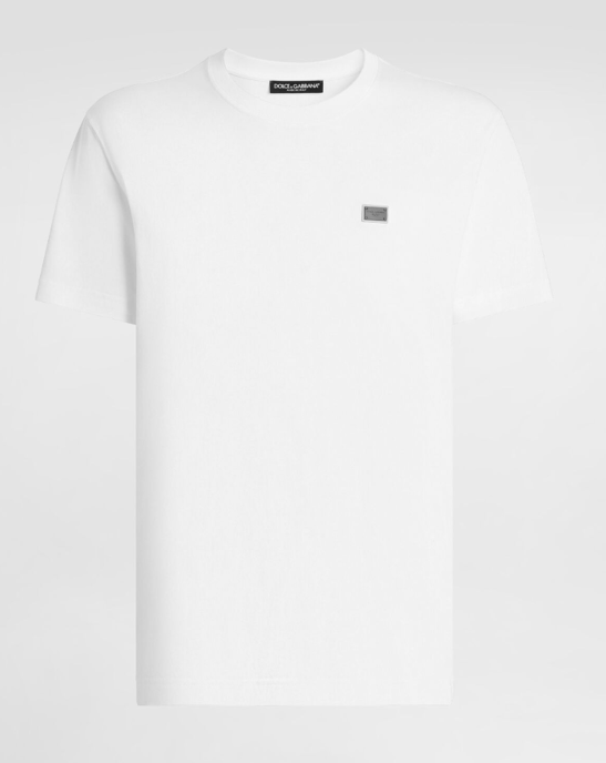 Dolche&Gabanna Camiseta de punto de algodón con etiqueta metálica de la marca Blanca - Image 1