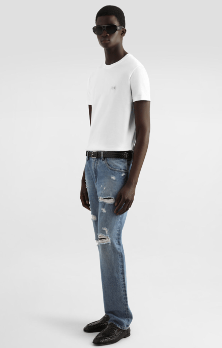 Dolche&Gabanna Camiseta de punto de algodón con etiqueta metálica de la marca Blanca - Image 2