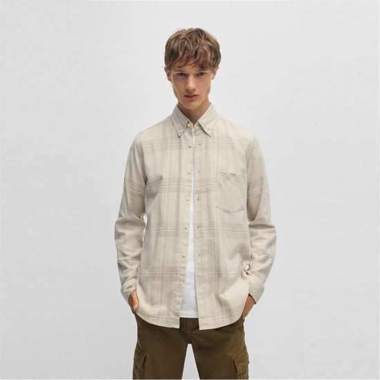 Boss Camisa de manga larga para hombre de corte regular en beige claro 273 - Image 1