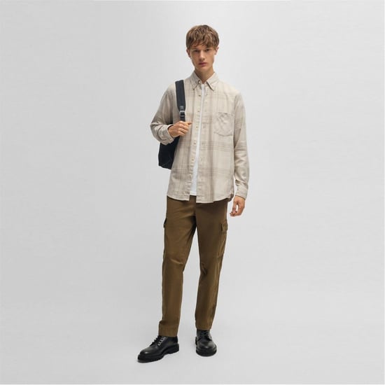 Boss Camisa de manga larga para hombre de corte regular en beige claro 273 - Image 3