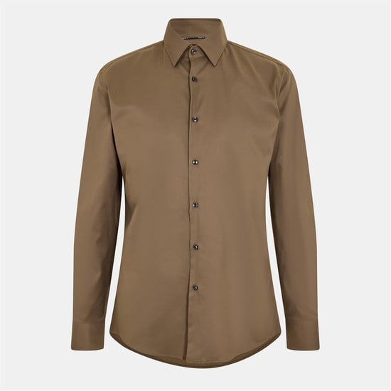 Camisa Oxford Boss de hombre con cuello italiano, manga larga y corte regular en verde - Image 1