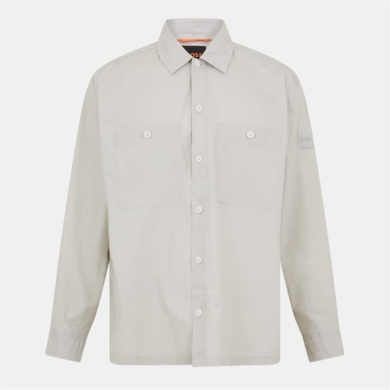 Camisa overshirt de hombre Boss lisa con botones a presión, cuello y puños de barril en beige claro 271 - Image 1
