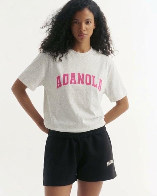 Adanola Varsity T-Shirt Mujer Gris claro jaspeado Rosa Oversized - Image 2