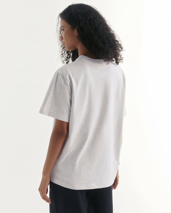 Adanola Varsity T-Shirt Mujer Gris claro jaspeado Rosa Oversized - Image 3
