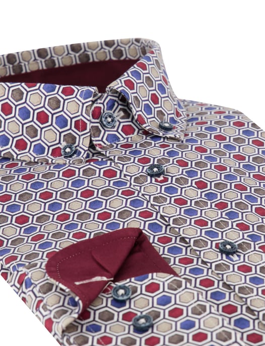 Giordano Camisa de hombre Dino Satin Stretch Geometric 627027/40 - Image 3