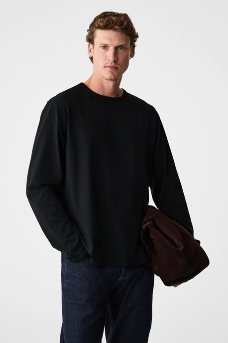 Camiseta de manga larga con cuello redondo y textura de canalé - Image 2