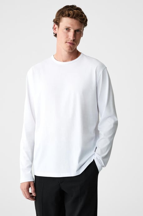 Camiseta de manga larga con cuello redondo y tejido de canalé - Image 1