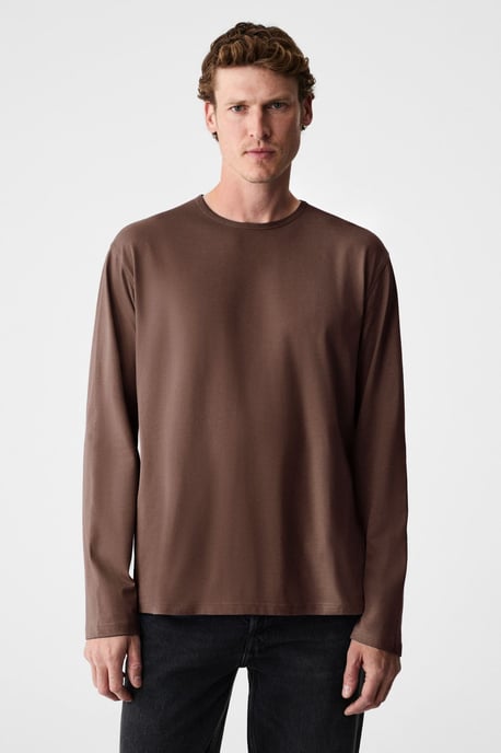 Camiseta de manga larga de canalé con cuello redondo - Image 1