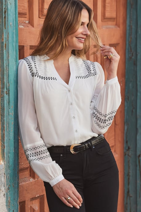 Ivory Embroidered Stitch Detail Blouse - Image 1