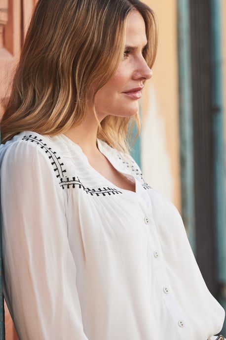 Ivory Embroidered Stitch Detail Blouse - Image 5