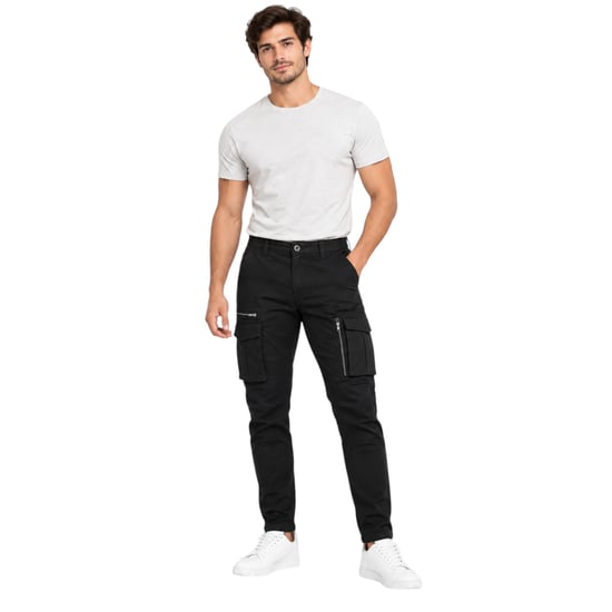 Joss Pantalón cargo de hombre Regular Fit con bolsillo con cremallera, pantalón cargo de combate y de trabajo de algodón elástico - Image 1