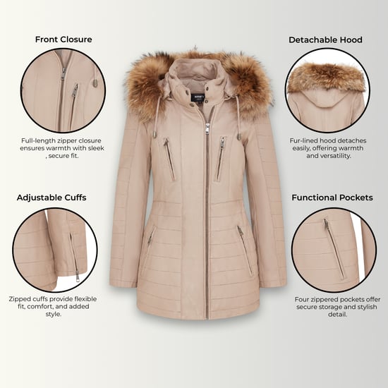 Parka de cuero acolchado beige para mujer - Winton - Image 3