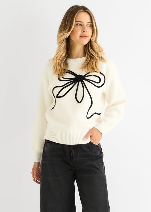 Crema Contraste Moño patrón de gran tamaño Jumper - Image 2