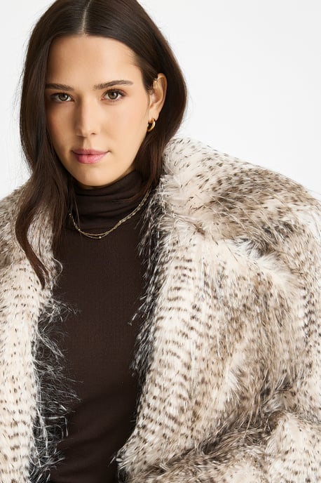Chaqueta corta de piel sintética de leopardo de las nieves marrón - Image 2