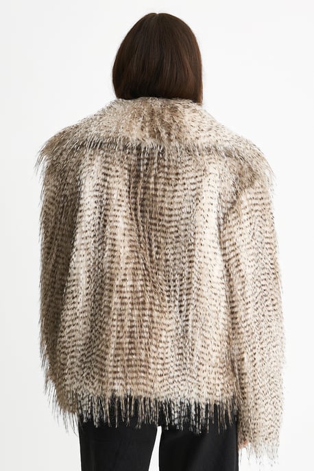 Chaqueta corta de piel sintética de leopardo de las nieves marrón - Image 4