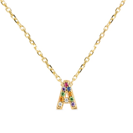 Collar Luxenter, alphabet de plata de ley 925 y circonita multicolor con acabado en baño de oro amarillo de 18 quilates - Image 1