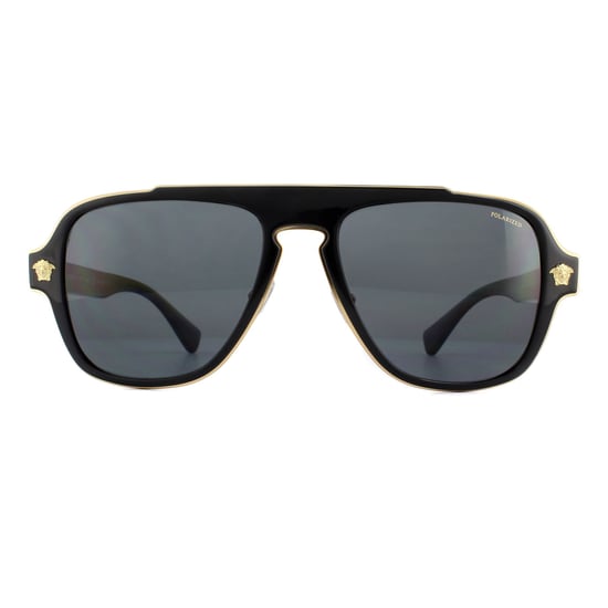 Gafas de sol polarizadas para hombre Aviador de Versace en negro y gris - Image 1