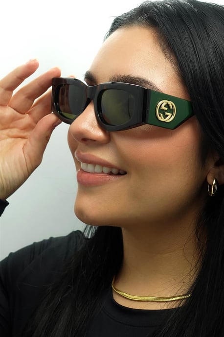 Gucci Rectángulo Mujer Habana con Verde y Rojo Verde GG1664S - Image 5