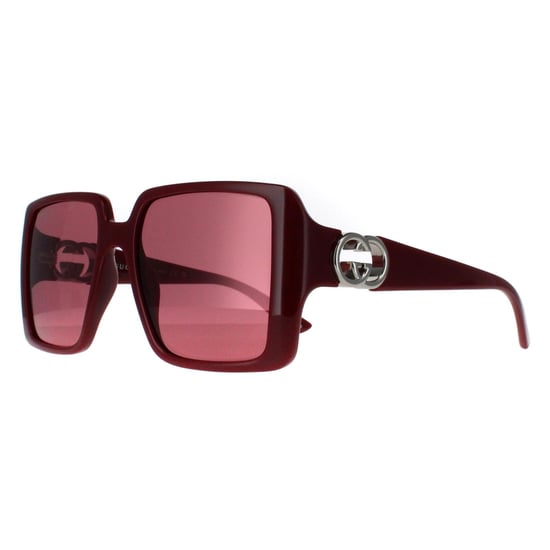 Gucci Cuadrado Mujer Borgoña con Plata Rojo con Espejo Plata GG1692S - Image 2