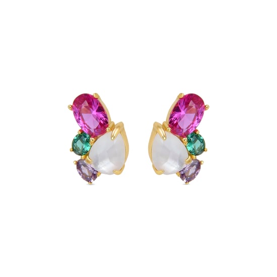 Pendientes Luxenter de Plata de Ley 925 con Cristal De Roca y Madreperla acabados en oro amarillo de 18K - Zafi - Image 1