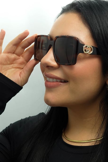 Gucci Square Womens Habana Oscuro con Oro Marrón Oscuro GG1692S - Image 5