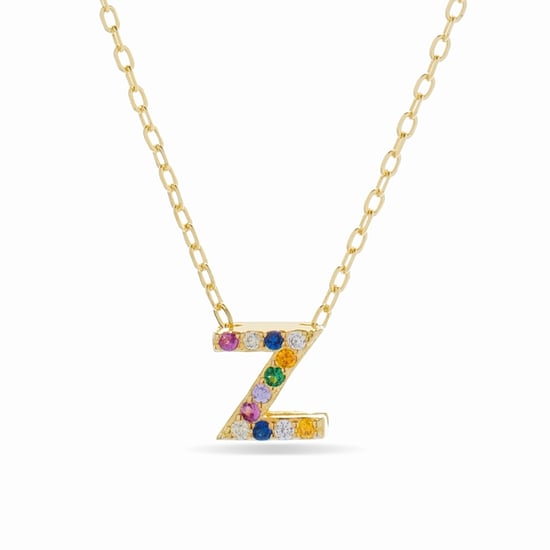 Collar Luxenter alphabet de plata de ley 925 y circonita multicolor con acabado en baño de oro amarillo de 18 quilates - Image 1