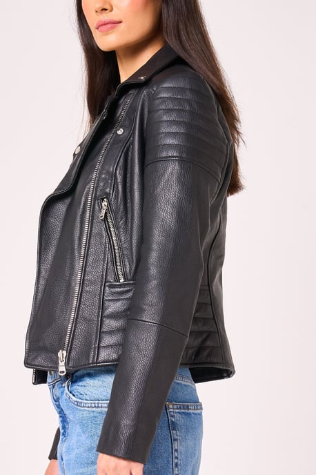 BARNEYS ORIGINALS Ribbed Asymmetric Real Leather Jacket - Image 3