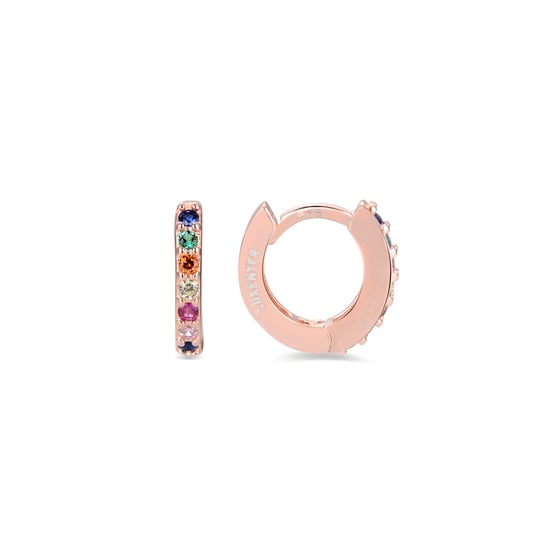 Pendientes de Aros Luxenter, leofcar de plata de ley 925 y circonita multicolor con acabado en baño oro rosa de 18 quilates - Image 1