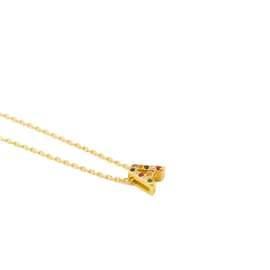 Collar Luxenter, alphabet de plata de ley 925 y circonita multicolor con acabado en baño de oro amarillo de 18 quilates - Image 5