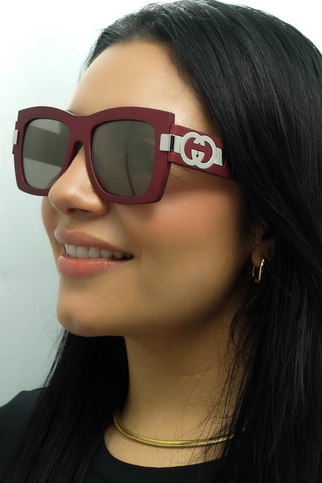 Gucci Cuadrado Mujer Rojo con Plata Gris con Espejo Plata Claro GG1688S - Image 6