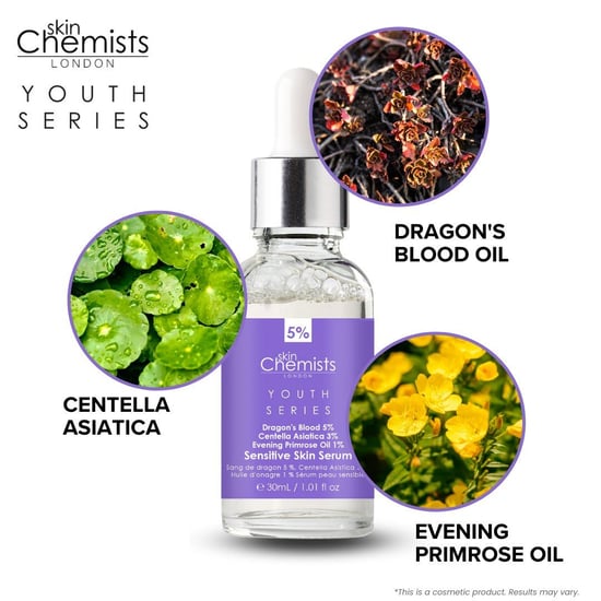 skinChemists Sérum antiedad para piel sensible con Sangre de Dragón al 5% y Centella Asiática al 3%, 30 ml. - Image 2