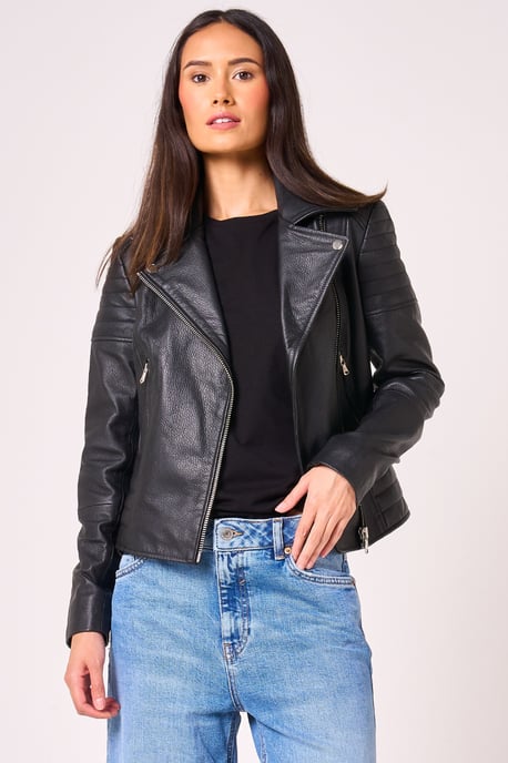 BARNEYS ORIGINALS Ribbed Asymmetric Real Leather Jacket - Image 4