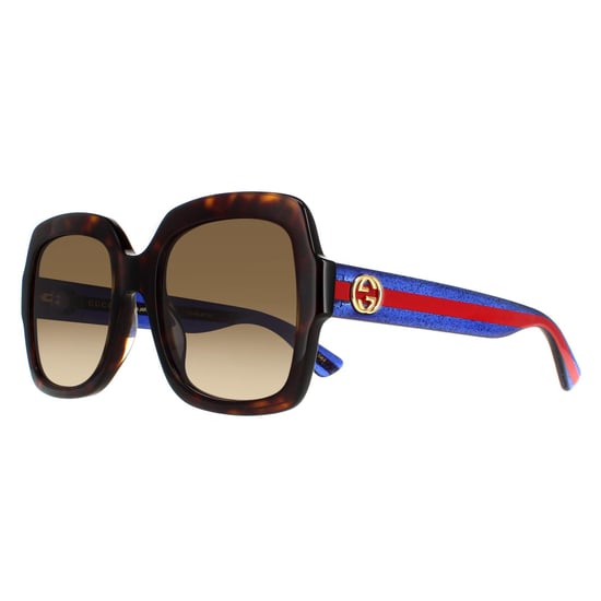 Gafas de sol Gucci GG0036SN 004 Havana Glitter Azul y Rojo Marrón Degradado - Image 2