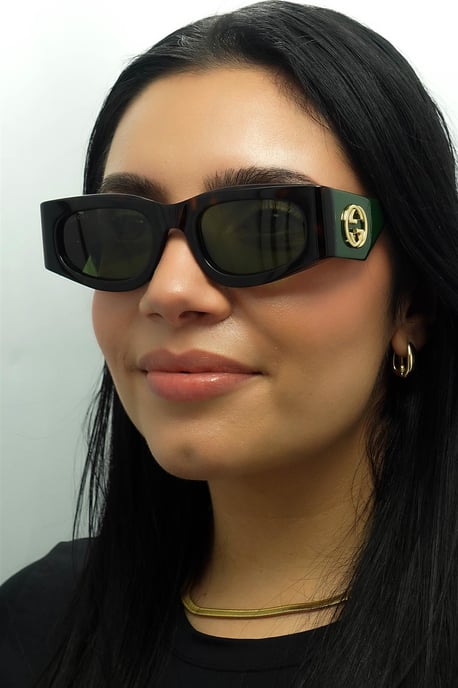 Gucci Rectángulo Mujer Habana con Verde y Rojo Verde GG1664S - Image 6