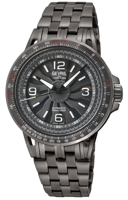 Gevril Men's Wind Master 316L Gun Metal Case , IPGUN Top Ring, Cool Gray Dial, IPGUN- 316L Stainless Steel Bracelet Watch. - Image 1