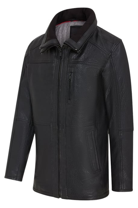 Abrigo de motociclista de cuero negro cálido de longitud media para hombre - Colac - Image 5