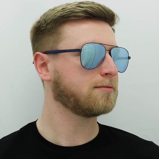 Hugo Boss Aviator Gafas de sol de espejo azul mate para hombre - Image 5