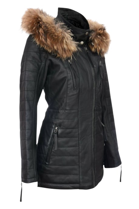 Parka de cuero acolchada negra para mujer - Winton - Image 4