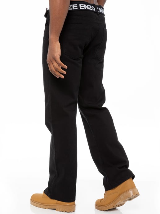 Enzo | Vaqueros de corte recto para hombre con cinturón - Negro - Image 2