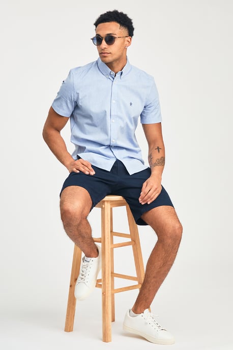 Blue Cotton Short Sleeve Oxford Shirt - Image 5