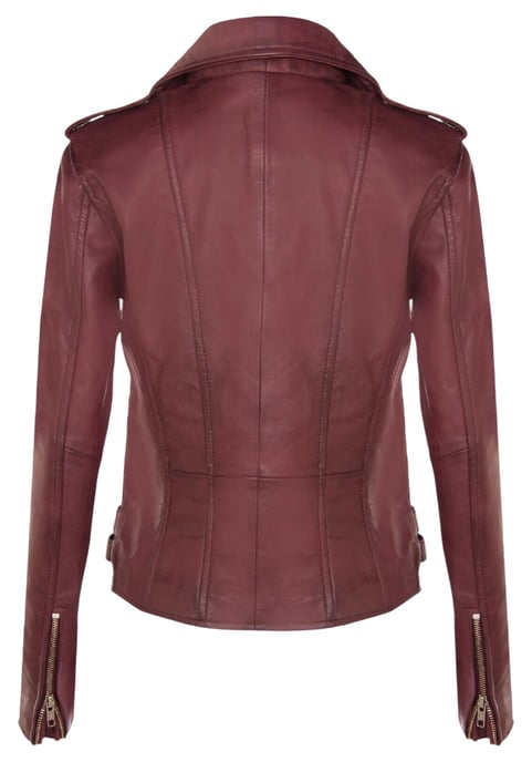 Chaqueta motera Brando de cuero burdeos para mujer - Constantia - Image 5