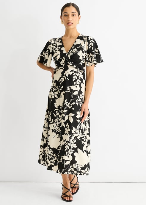 Mono Ruffle V Neck Viscose Midi Dress - Image 1